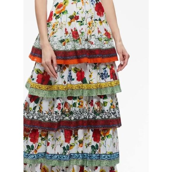 Alice + Olivia Valencia Floral Print Cotton Tiered Maxi Dress Size 0 - Picture 15 of 16